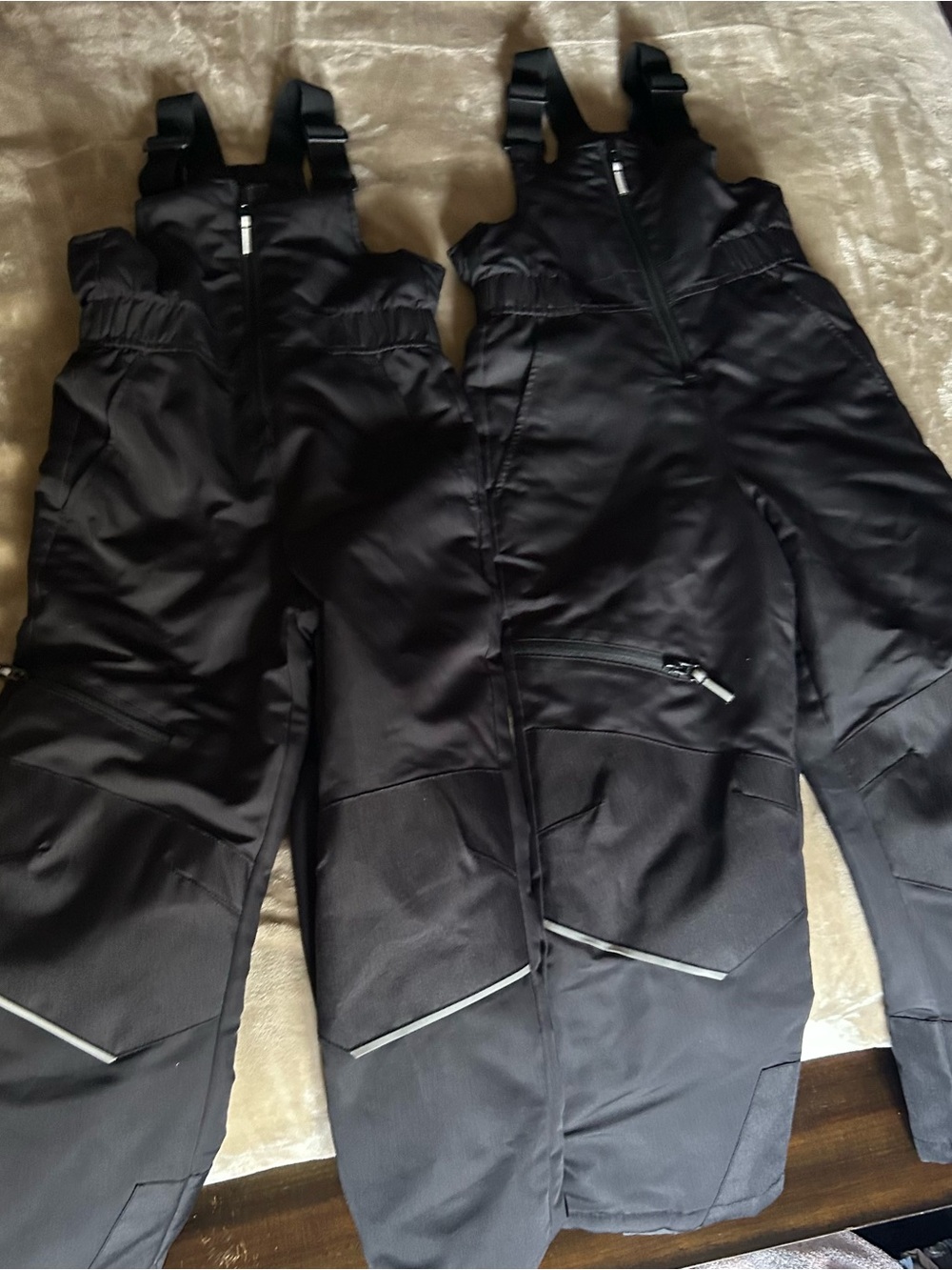 Kids Black Insulated Snow Bibs - Durable Winter Pants